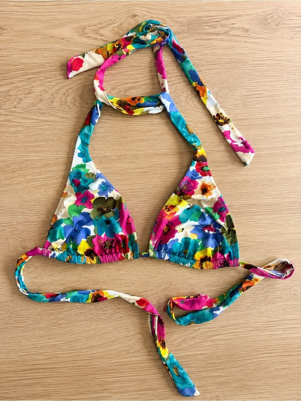 ABS Allen Schwartz Floral Triangle Bikini Top Multicolor Halter Small